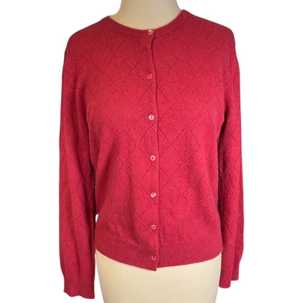 Neiman Marcus 100% Cashmere Cardigan Large Burgundy Button Front Soft Luxery